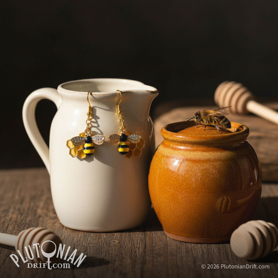 Apiary – Bee and Honeycomb Earrings